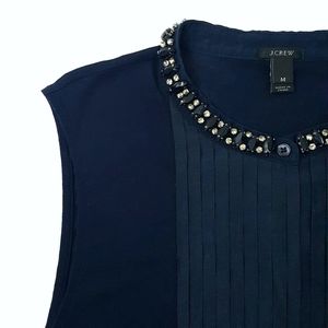J CREW Sleeveless Shirt Gem Collar Button Up Pleat
